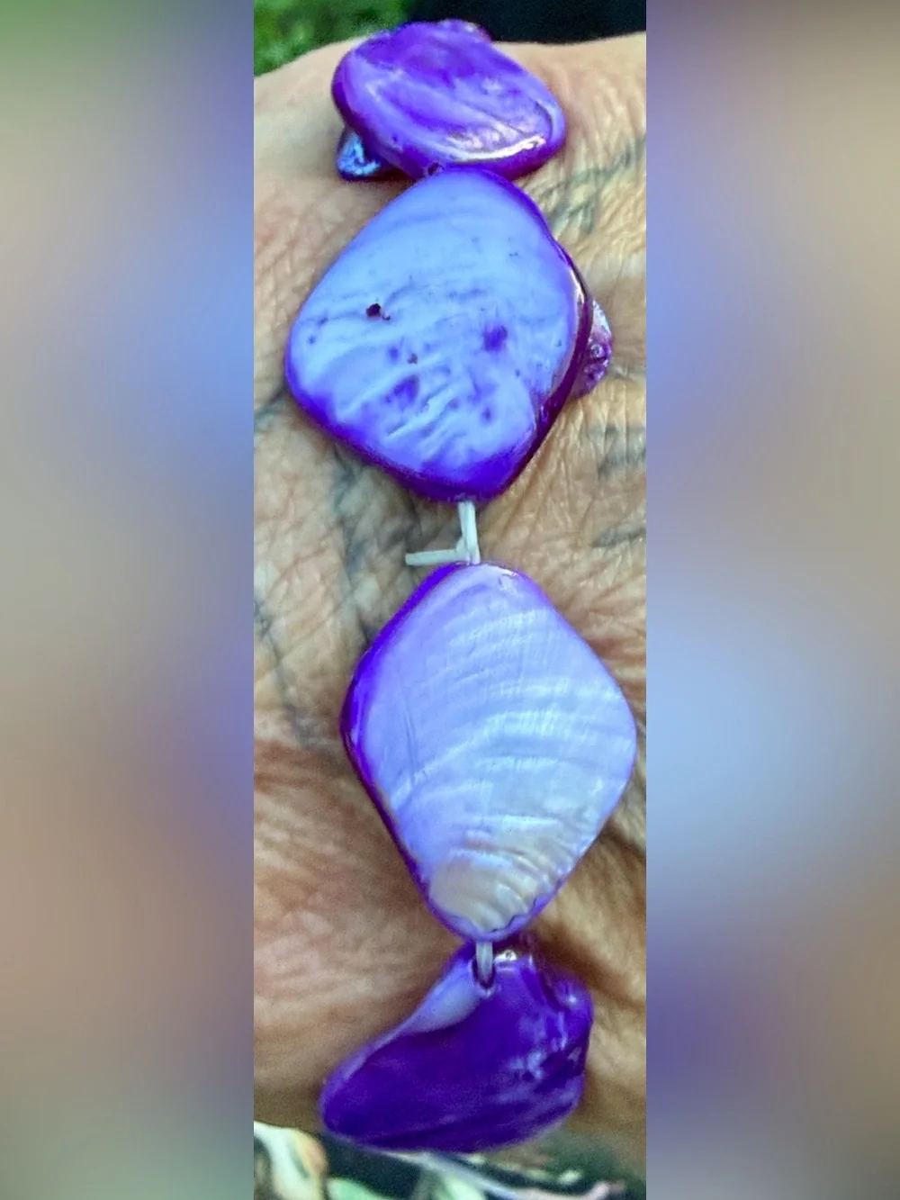 Boho Purple Mother of Pearl Shell Nugget Stretch Bracelet mermaid beach eclectic
